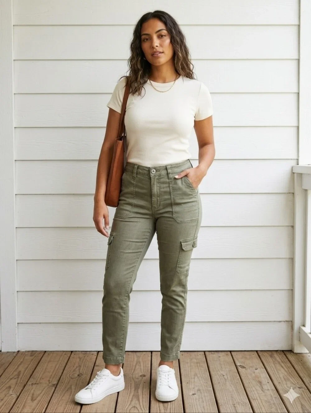 Women's Olive Cargo Skinny Jeans - Picture 1 of 6